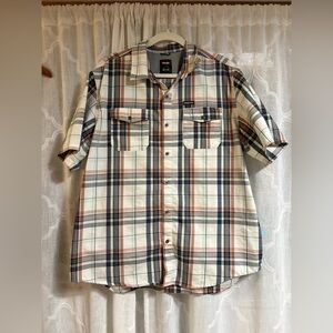 Wrangler Outdoor Shirt Mens Size XL Blue Plaid Cream Button Up S/S Utility